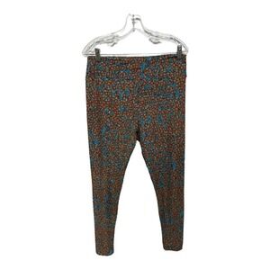 LuLaRoe Blue Orange Floral Daisies Leggings TC Artsy Colorful Art To Wear Soft